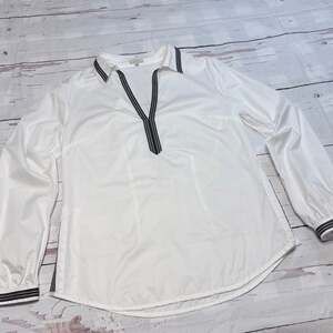 SAYA White Long Sleeve Tunic Top Black Trim Size L